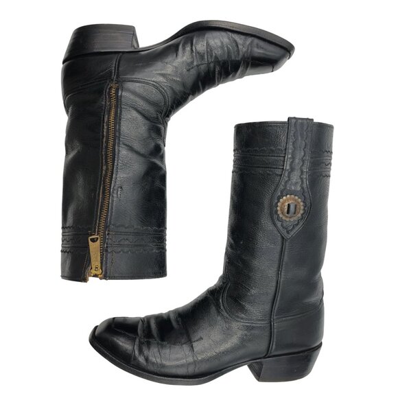 Vintage Lucchese San Antonio Mens 11D Black Leather Zip Cowboy Western Boots - Picture 5 of 13